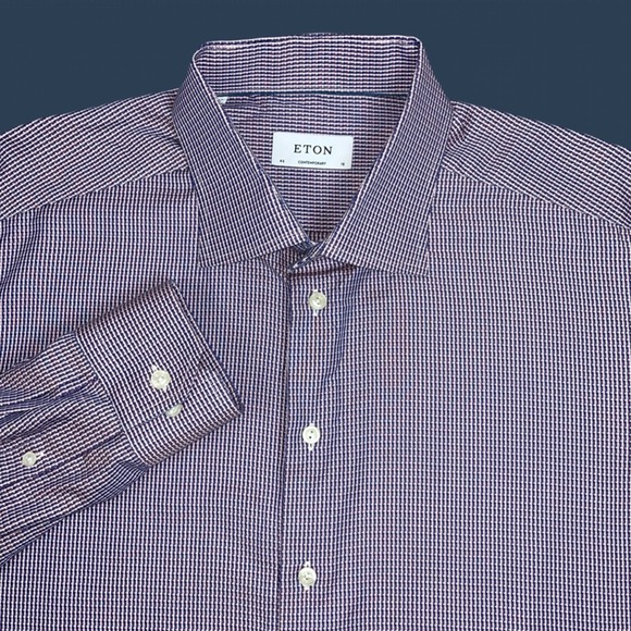 Eton Mens Contemporary Fit Button Up Long Sleeve Textured Multi Shirt 46 18